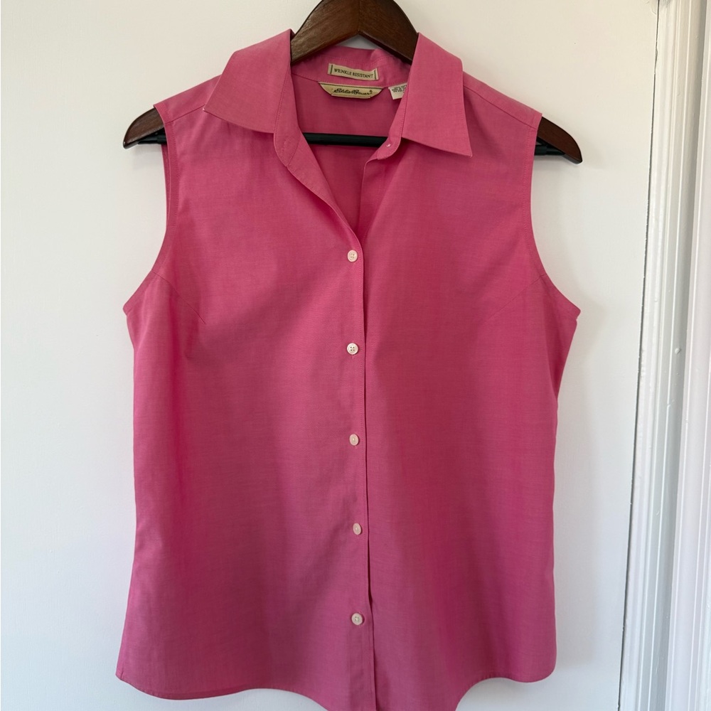 Eddie Bauer Pink Sleeveless Button-Down Shirt | Lightweight & Casual